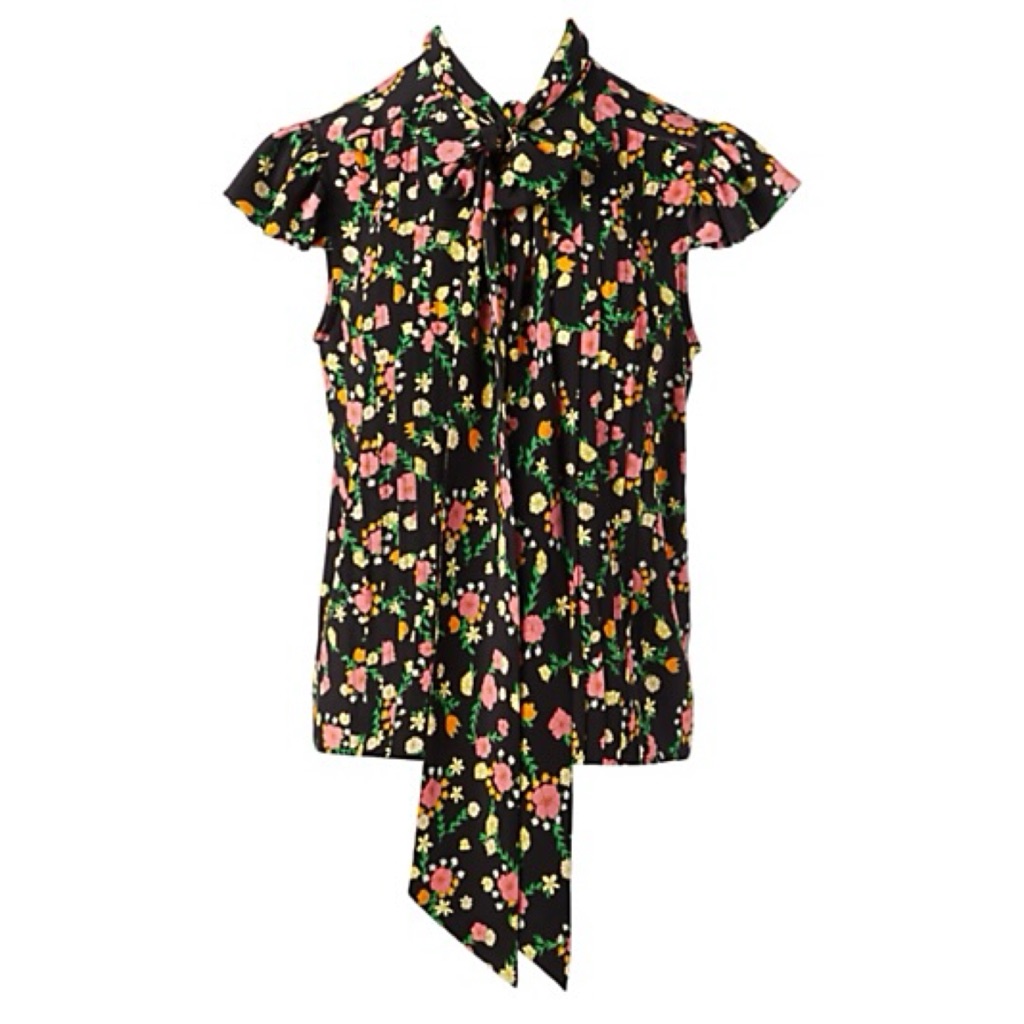 Marc Jacobs The Bow Blouse Size 8 Floral 100% Silk Cottage Feminine Coquette